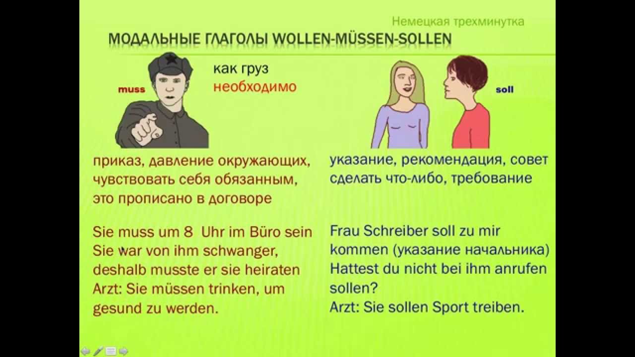 Немецкий модальные. Модальные глаголы sollen müssen. Предложения с глаголом sollen. Предложения с модальными глаголами на немецком с sollen. Sollen и müssen разница в чем.