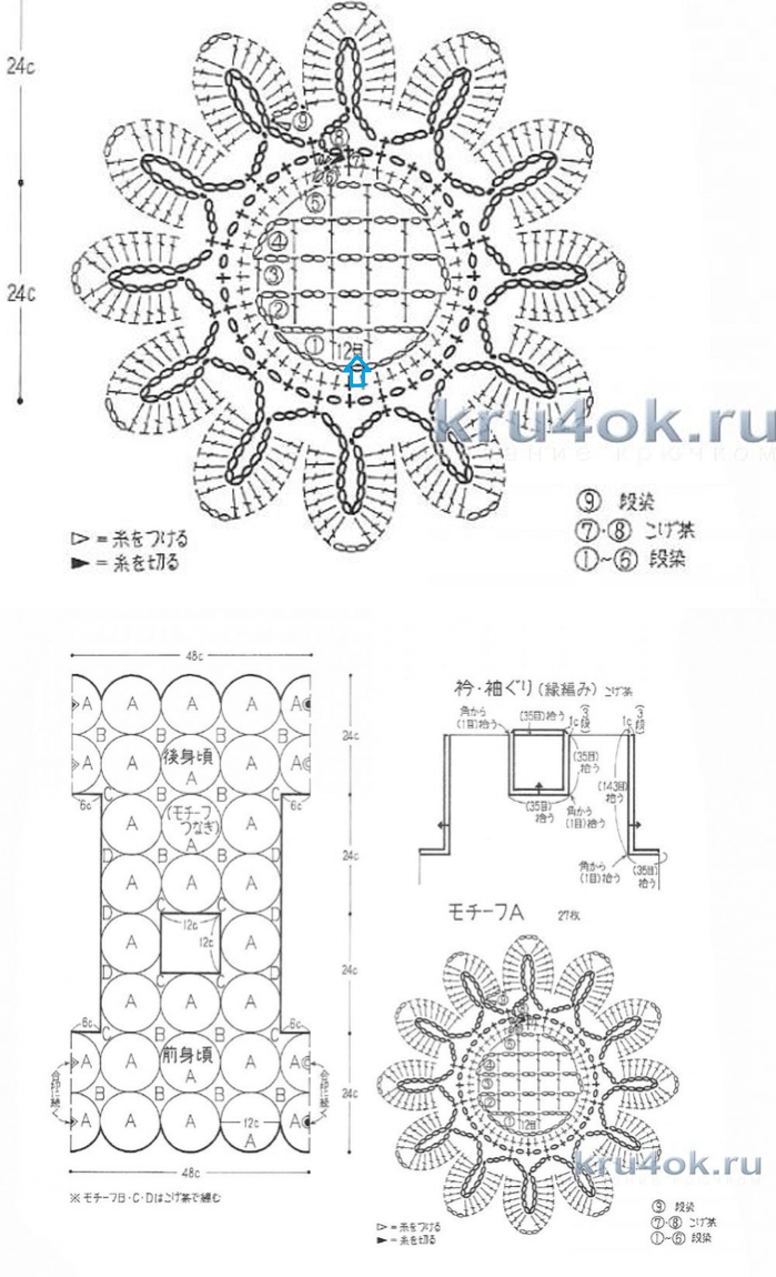 Бабушкин квадрат крючком подсолнух схема