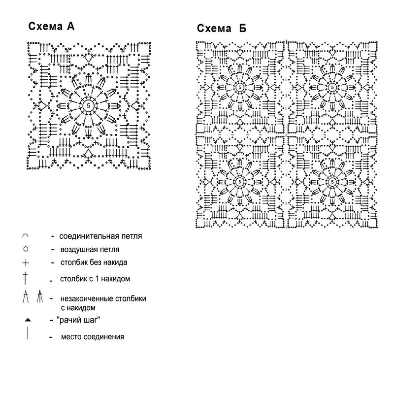 Вязание мотивы крючком квадратные схемы и описание