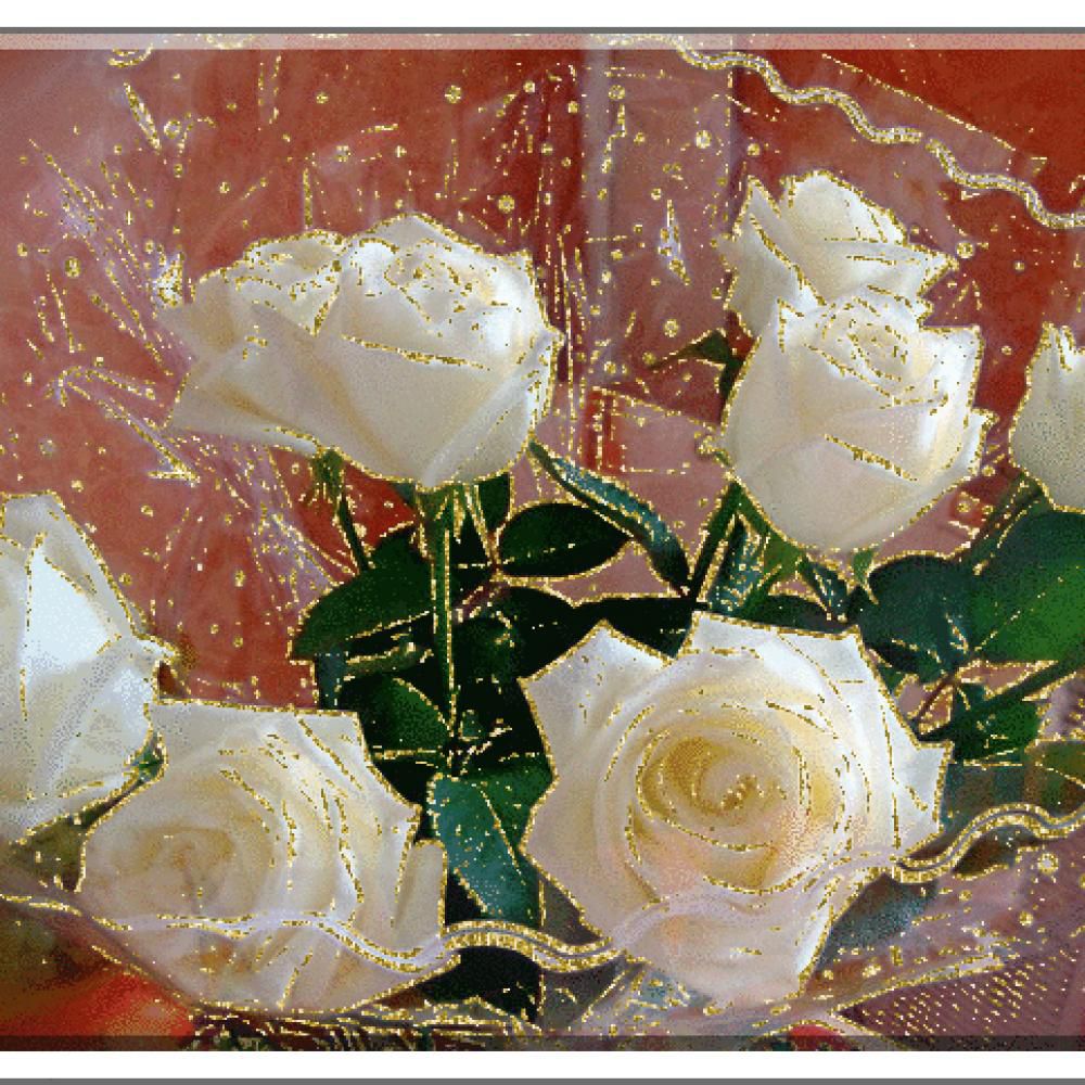 Мерцающие розы с днем рождения женщине красивые. Открытки с белыми розами. Мерцающие букеты роз. Сверкающие букеты. Белые мерцающие розы.
