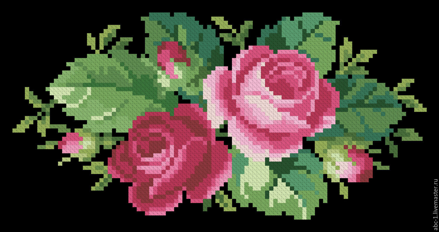 Схема вышивки картины крестом розы на черном фоне