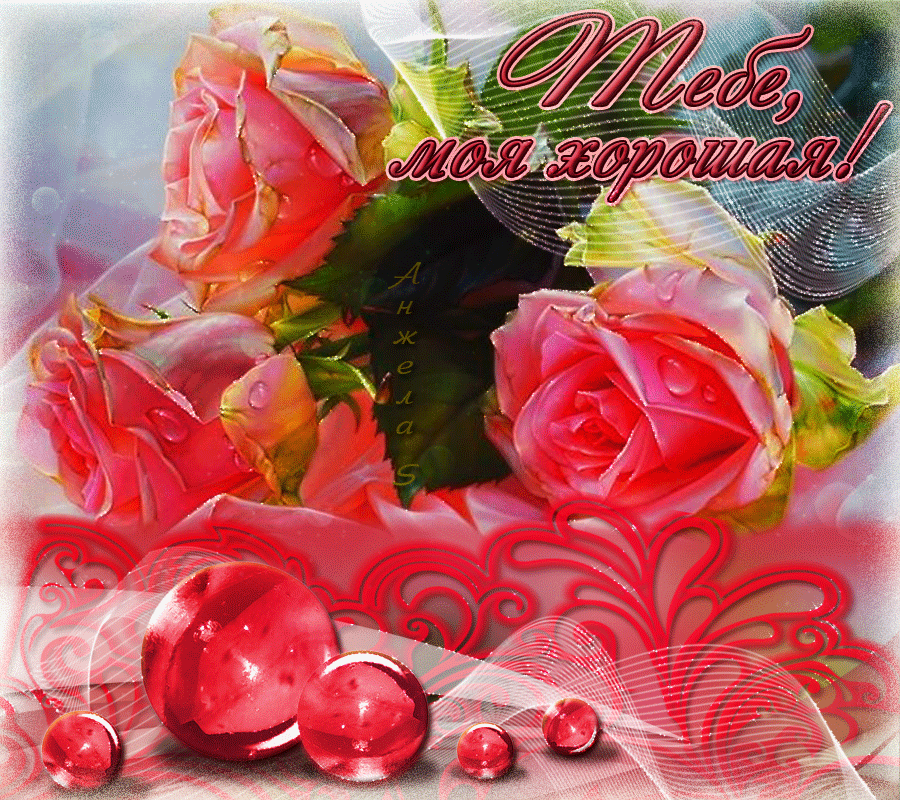 Добрый день цветы любимой. Розы для тебя. Открытка блестящая и очень красивые. Открытка для тебя. Красивые анимированные открытки.
