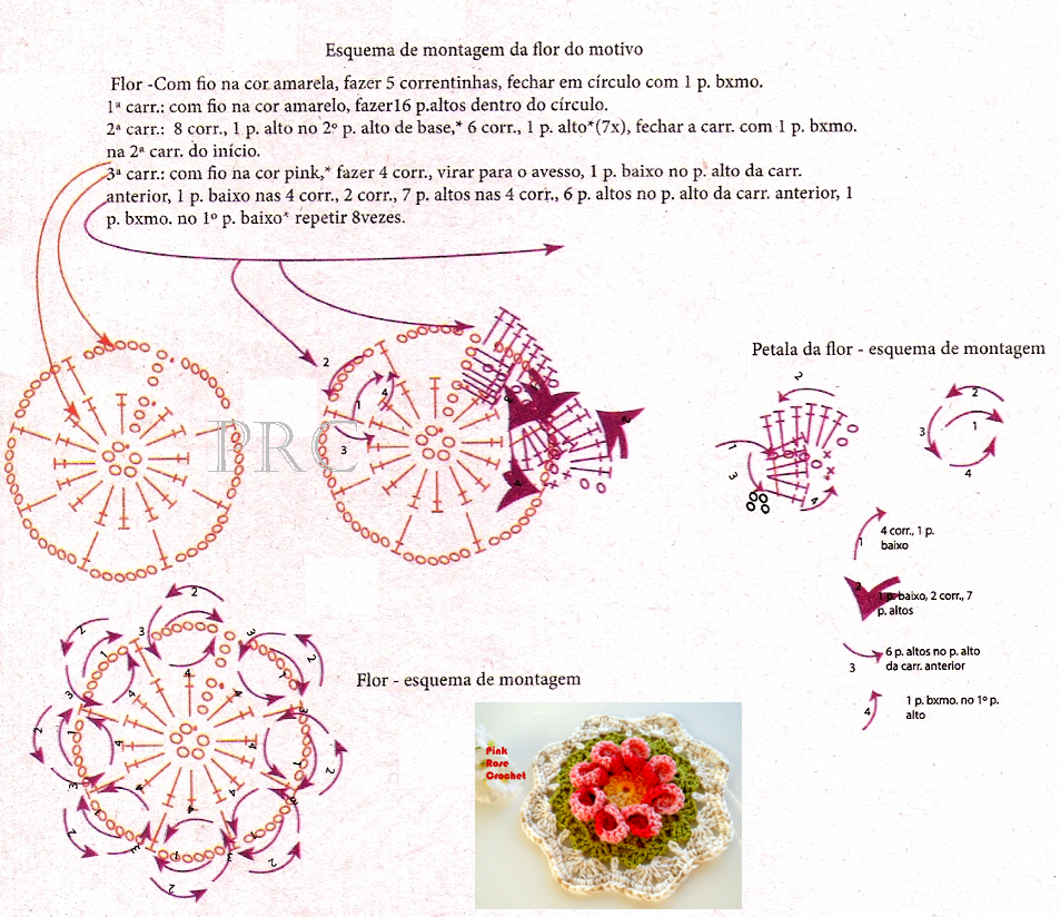 Pink rose crochet схема