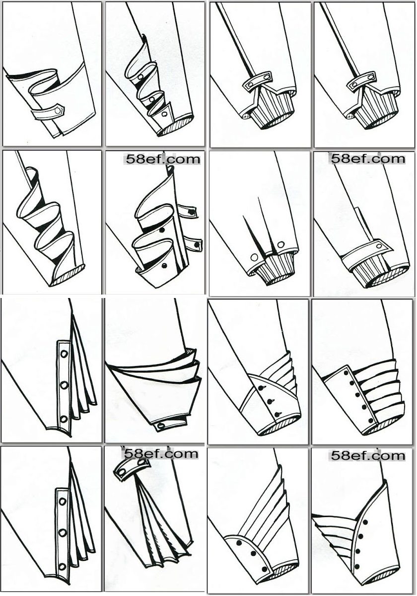 Рукав рисунок. Варианты низа рукава. Моделирование манжет. Низ рукава виды. Оригинальное оформление низа рукава.
