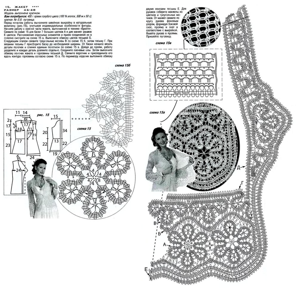 Брюггское кружево крючком схемы и описание кофточек