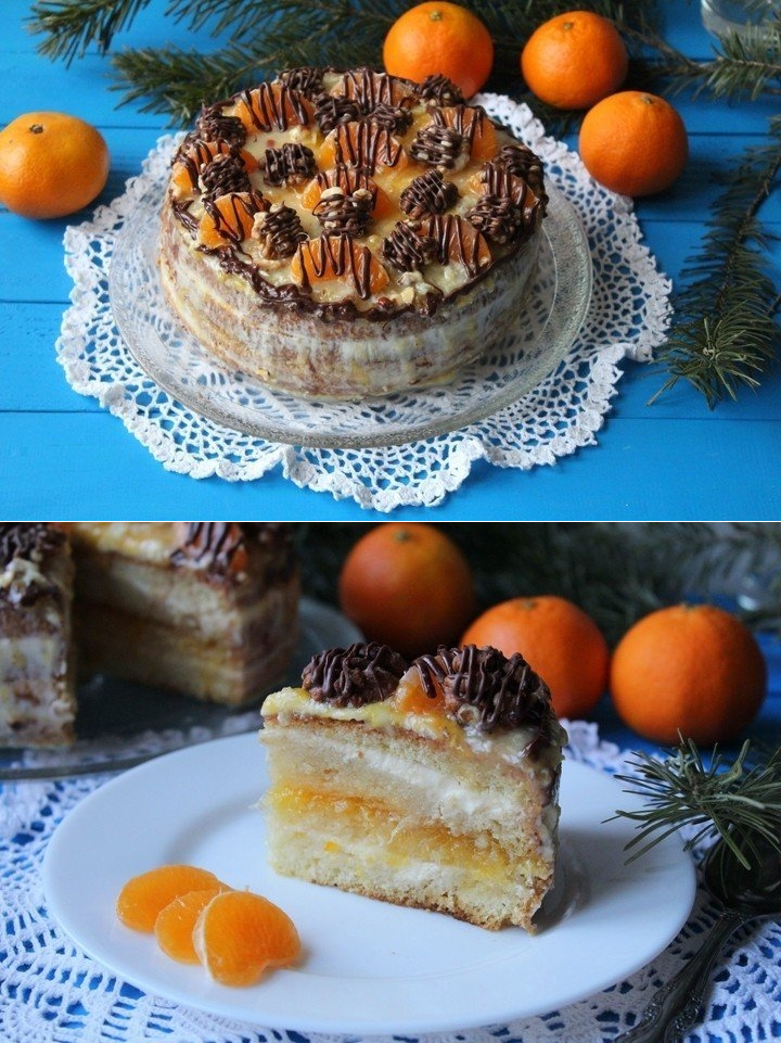 Новогодний торт с мандаринами