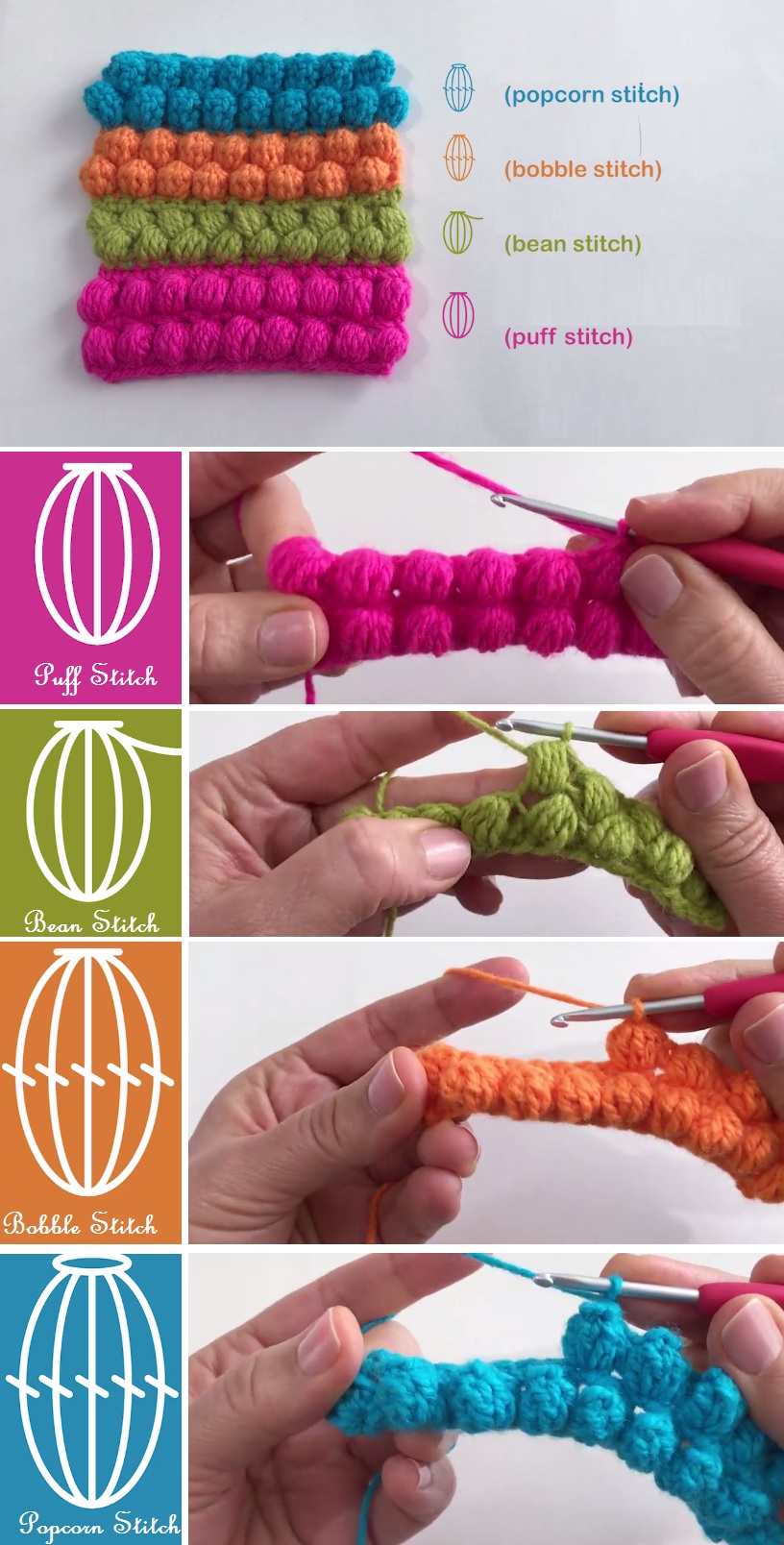 Crochet Stitches - Puff, Bean, Bobble, Popcorn Crochetmonamour vjazan1, pri...