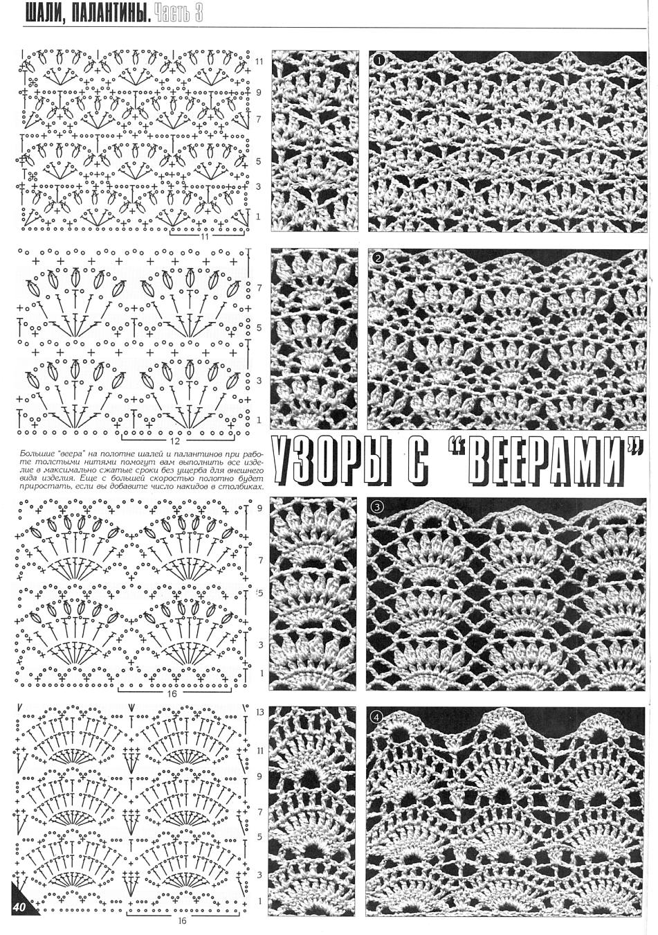 Узор веера крючком схема
