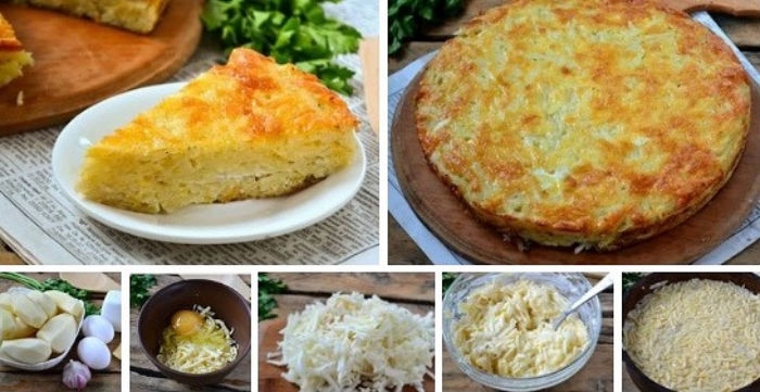 Запеканка из тертого картофеля с сыром и чесноком