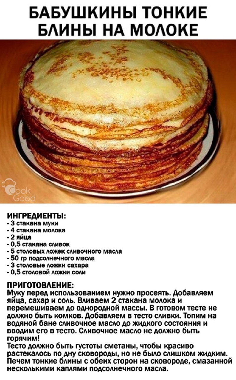 Вкусные блины на молоке бабушкин рецепт