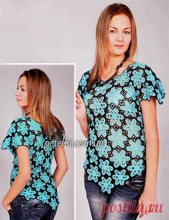 Красивая блуза из цветочных мотивов крючком. Описание, схемы вязания