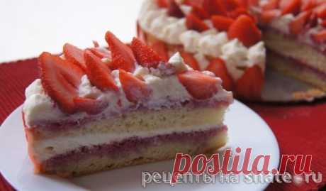 Бисквитный торт «Клубника со сливками» − Кулинарный сайт Шате