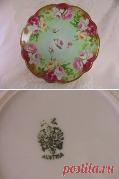 M Z Austria Charger Wall Plate Pink White Roses Hand Enameled Green Background | eBay