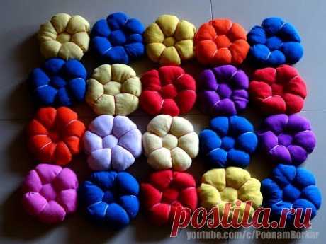 DIY - Beautiful door mat from old clothes | Floor mat with puff flowers | Recycling old t-shirts