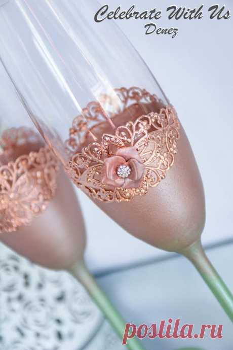 ROSE GOLD Wedding Glasses Toasting Flutes Champagne Flutes
