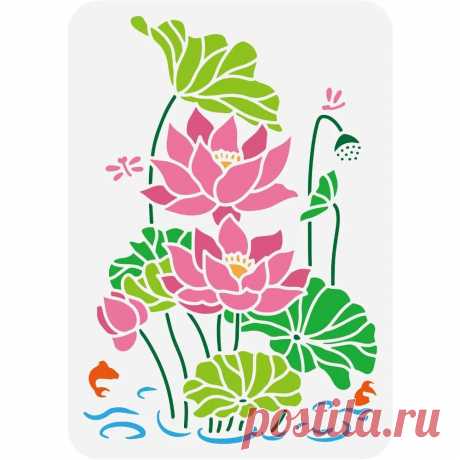 Lotus Seerose Malerei Schablone 11,7x8,3 Zoll aushöhlen Lotus Blume Knospe Blatt Handwerk Schablone Fisch Libelle Zeichnung Schablone - AliExpress