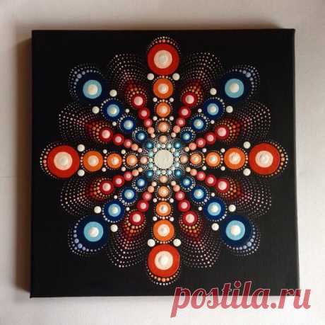 Items similar to Big Original Dotart Red Mandala Painting 30x30cm on Black Canvas, Painting, Office and home ornament decoration Gift Dotilism Dotart Henna A on Etsy