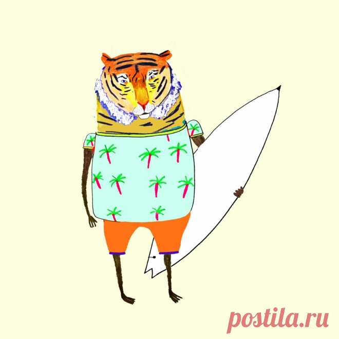 tiger illustration, surfing art, surf art, illustration art, illustrator for hire, illustration, artist, freelance, owl, animal art, nature, hipster, kids decor, children's illustration, wall art, wall decor, art prints, poster, logo design, children's book, digital, greeting cards, pattern design, - Ashley Percival Illustration