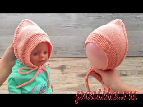 Чепчик от завязки до завязки спицами 🐭 Baby hat Tie-to-Tie knitting pattern