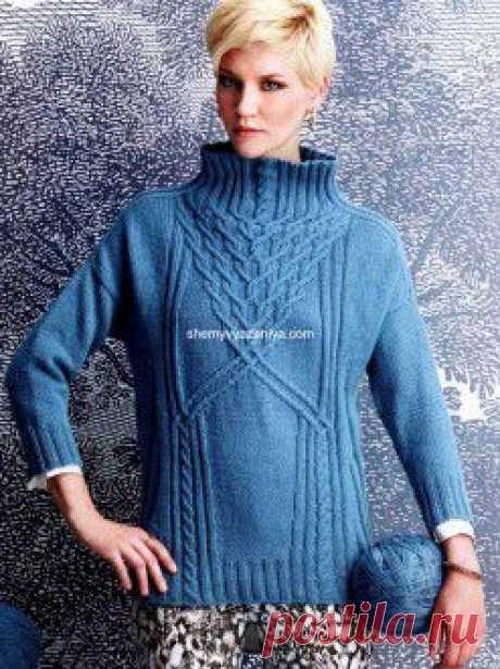 Пуловер с воротником стойка-воронка
