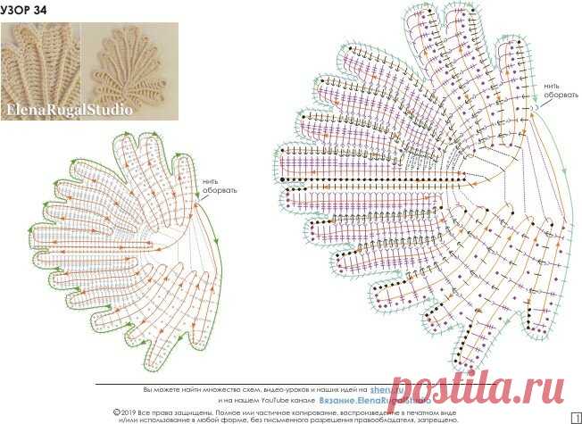 Фигурные плоские фантазийные узоры крючком для ирландского кружева в схемах | Студия Елены Ругаль Вязание | Яндекс Дзен