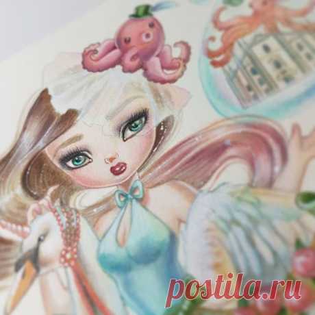 Sneak Peek of one of my mermaids for the upcoming solo show at @alexieragallery! I'm so excited, we are getting sooo close! Opening June 22.  Info and previews at info(at)alexieragallery.com
#mermaid #swan #duomomilano #octopus
#simonacandini #simonacandiniunderwater #simonacandiniart #illustration #pop #newcontemporary #lowbrowart #lowbrow #Popart #popsurrealism #bigeyesart #bigeyes #pop #art #manga #anime #watercolor