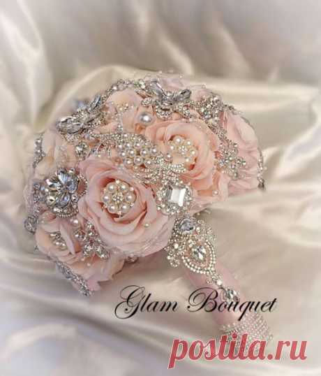 (36) Pinterest - Custom Petal Pink Blush Brooch Bouquet - $499.00 PROMO Full Price  - Deposit to place a custom order = $299.00 (When placing t | Bridal bouquet
