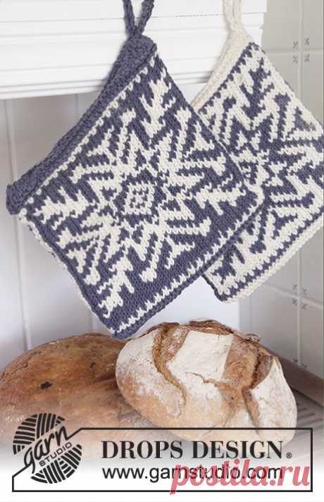 Stay Cool - DROPS Christmas: Knitted DROPS pot holders with snow crystal in Nordic pattern in ”Paris”. - Free pattern by DROPS Design