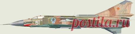 МиГ-23 советский истребитель с крылом изменяемой стреловидности.
Принятая для МиГ-23 аэродинамическая схема в целом обеспечила высокие несущие свойства на взлетно-посадочных режимах, большое аэродинамическое качество на крейсерских режимах полета, полет на малых я предельно малых высотах, в том числе со сверхзвуковой скоростью у земли.