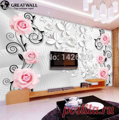 mural ceramic Picture - More Detailed Picture about Great wall Modern 3d Rose Butterfly wall paper mural for TV background wall,3d papel de parede floral Picture in Wallpapers from Great wall paper | Aliexpress.com | Alibaba Group