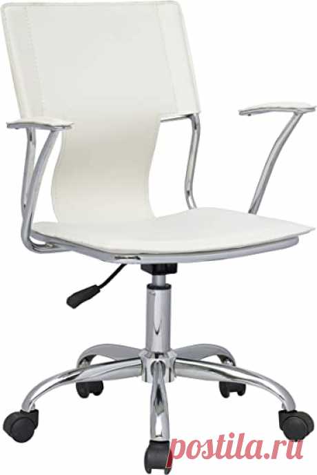 Amazon.com: Chintaly Imports Swivel Arm Chair, Pneumatic Gas Lift, Chrome/White PVC : Home & Kitchen