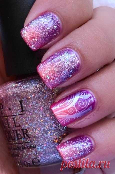 Glitter pink &amp; purple nails