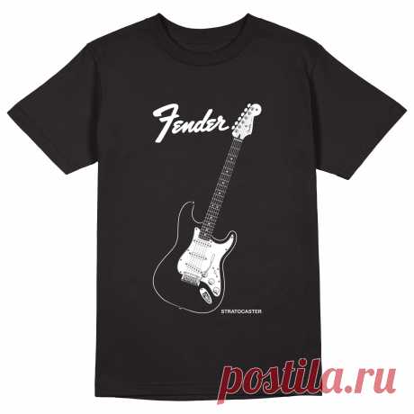 Мужская футболка «Fender Stratocaster. Гитара. Guitar. Фендер. Rock.» цвет черный - дизайнер принта Kaplio
