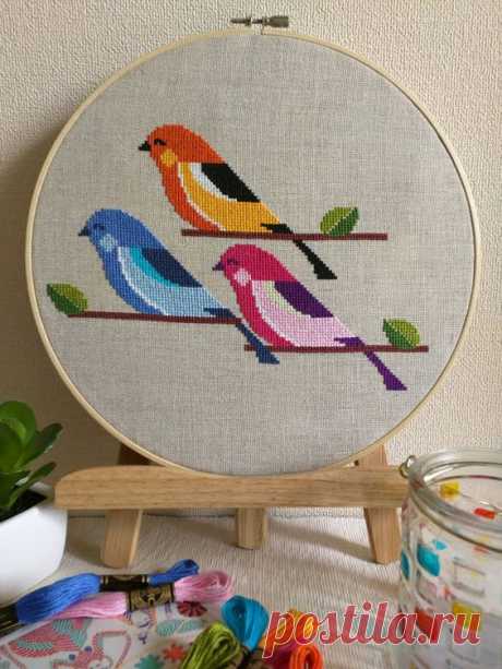(540) Pinterest - Three Little Birds. Cross stitch instant download PDF pattern. Available at my etsy shop evermoreembroidery | costura