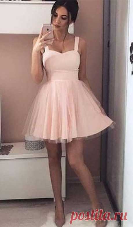 simple pink tulle short homecoming dresses for teens, vintage a line graduation party gowns, cheap hoco dress #homecoming