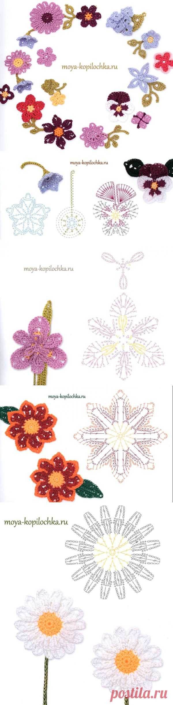 Вязаные цветы. 100 цветочных мотивов для вязания крючком со схемами - Вязание - Моя копилочка