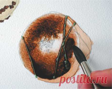 Когда краска высохнет, нарисуйте шоколадную посыпку умброй жженой.