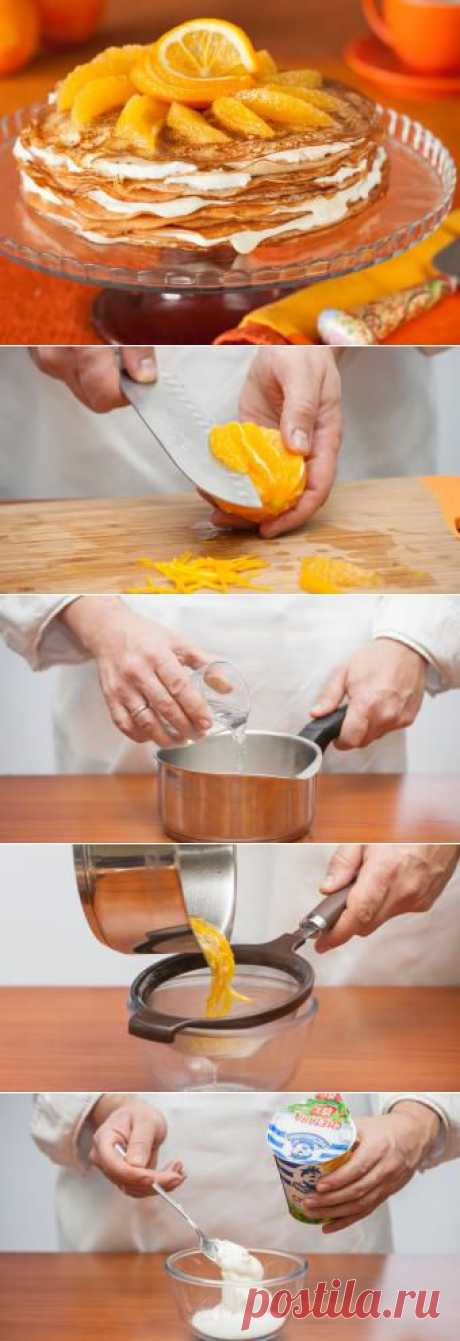 Пирог с блинов начиненный сметаной и апельсином