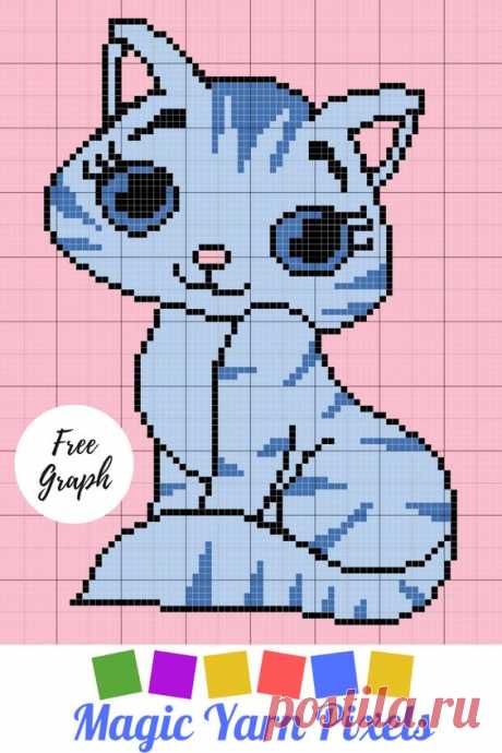 Cute Kitty Cat Free C2C Crochet Graph | Magic Yarn Pixels