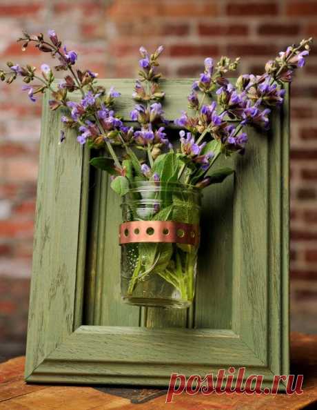 Framed Mason Jar Wall Sconce Moss Green Flower/ Plant/ Candle Holder