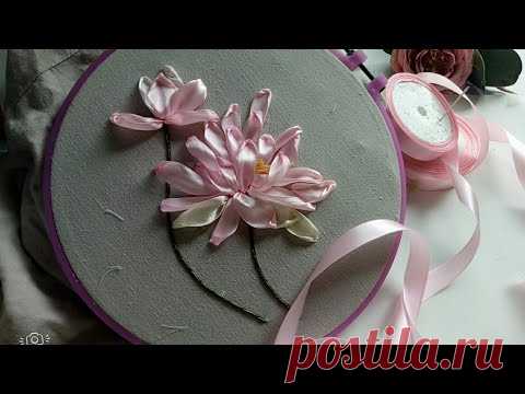 Lotus flower Ribbon embroidery /Hướng dẫn thêu hoa sen