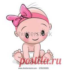 Cute cartoon baby girl isolated on a white background