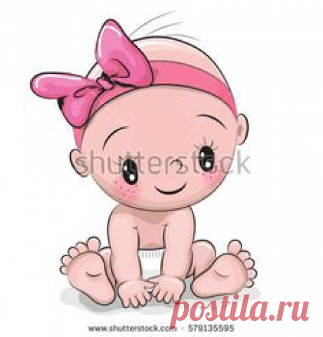 Cute cartoon baby girl isolated on a white background