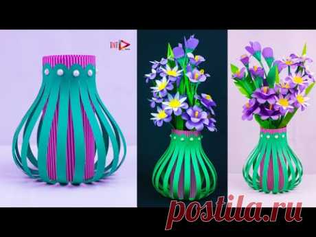How To Make Beautiful Paper Flower Vase at Home | Making Paper Flower Pot Idea | Easy Paper Crafts