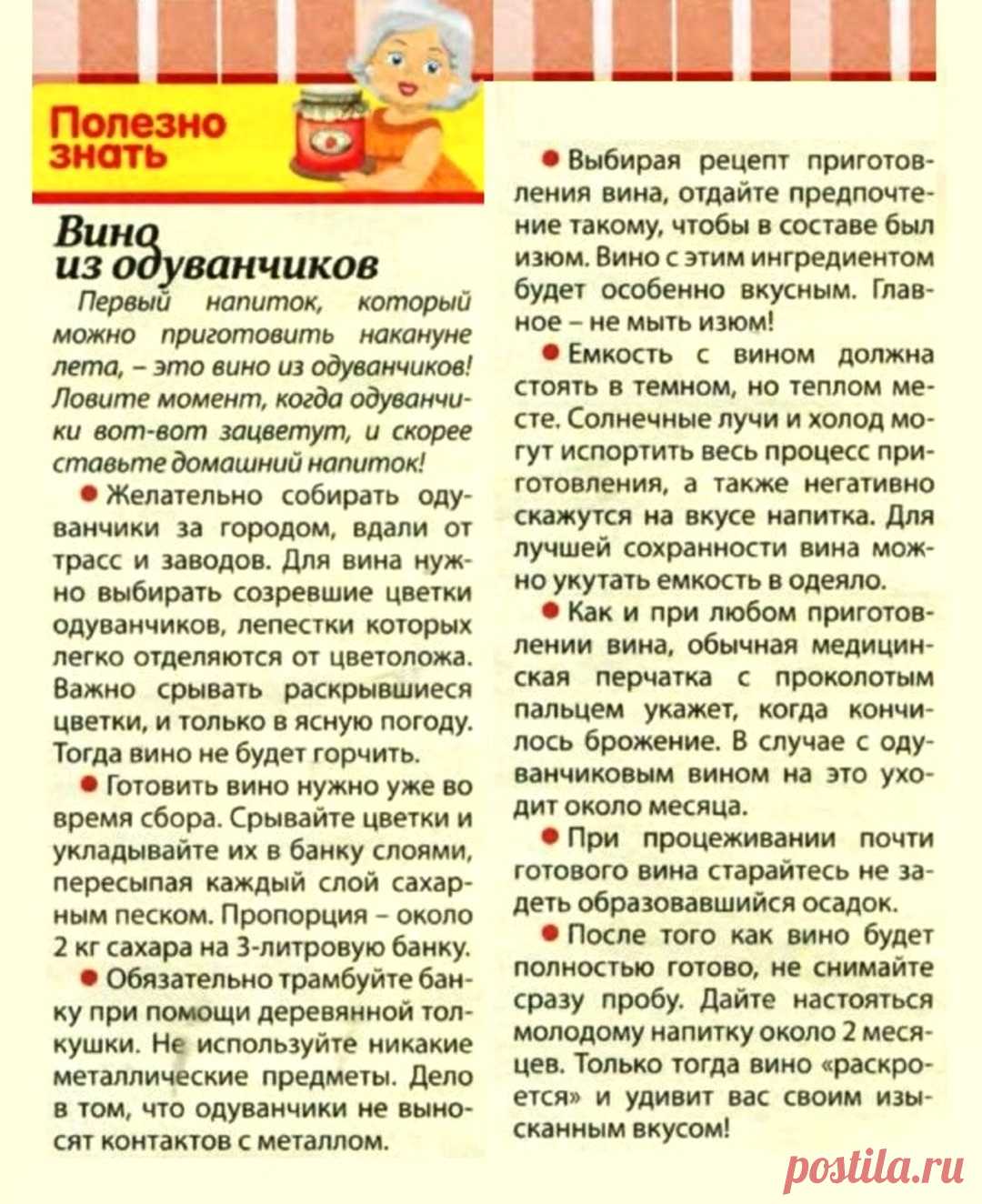 Вино из одуванчиков - секреты приготовления