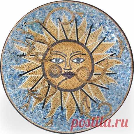 Teal Surya - Sun Mosaic Medallion Elegance and celestial beauty clash to create Surya, our sun mosaic medallion. This mosaic art creation honors this source of life through a centerpiece that will never fail to impress. Surya will always be a reminder of the beauty and the magic the celestial world encompasses.