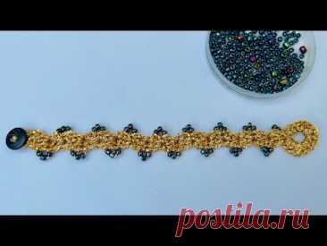 VERY EASY & SIMPLE 💯 Crochet golden bracelet with beads tutorial step by step