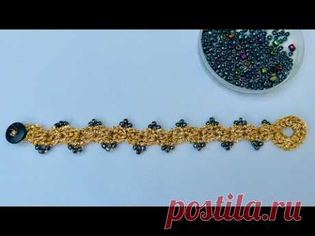 VERY EASY & SIMPLE 💯 Crochet golden bracelet with beads tutorial step by step