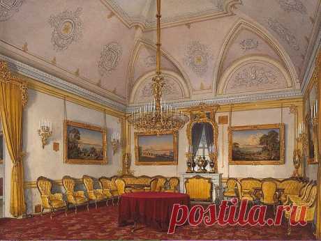Interiors of the Winter Palace. The Third Reserved Apartment. The Drawing-Room - Edward Petrovich Hau - Drawings, Prints and Painting from Hermitage Museum | brunhild110 приколол(а) это к доске Interior painting