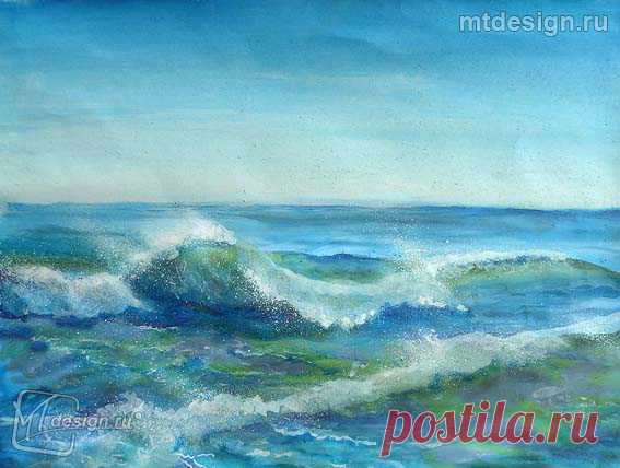 Как рисовать море гуашью, красивый рисунок за 12 минут